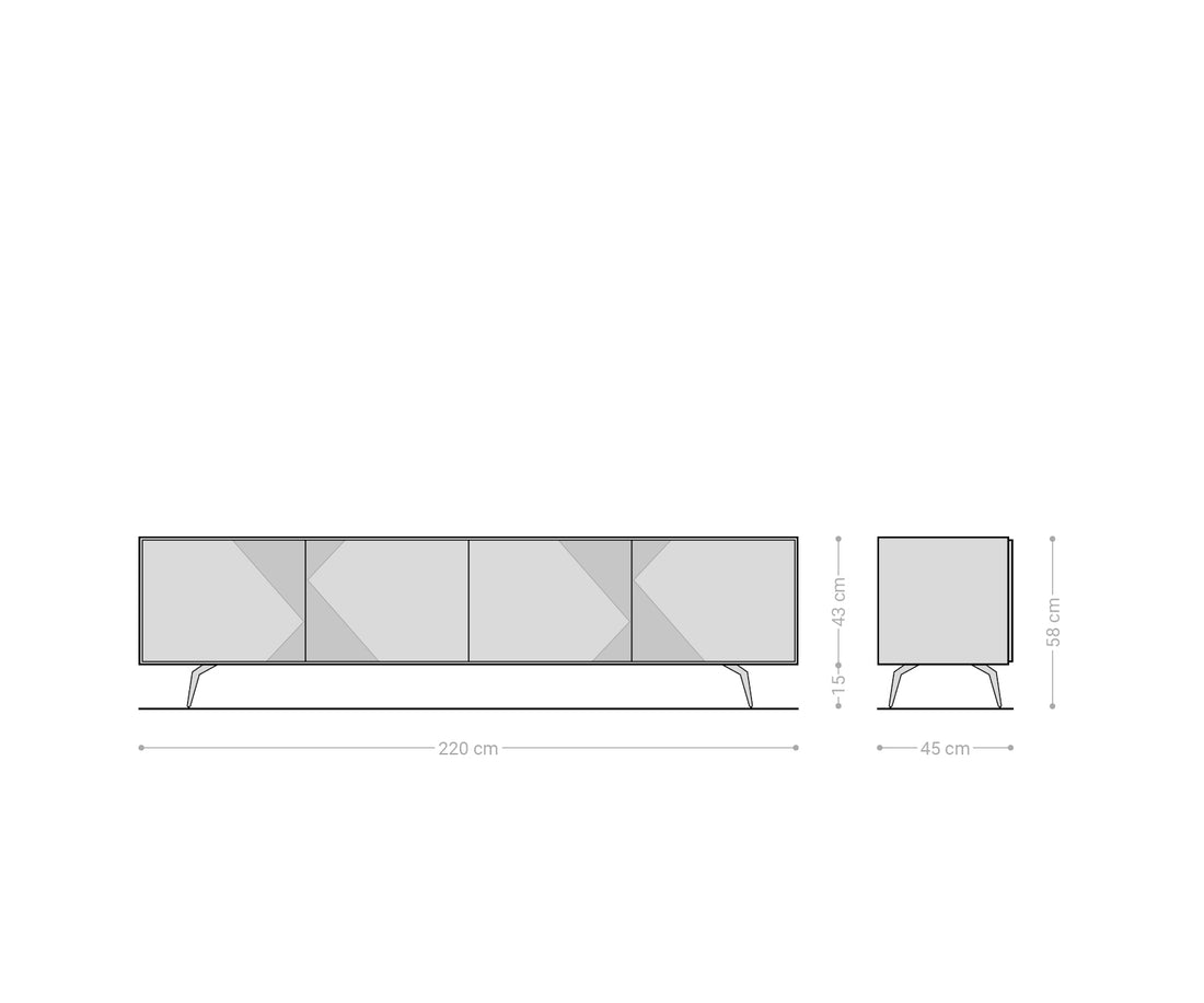 TV Stand Tereos 220cm Oak Wood Natural 4 Doors Angled Feet Silver