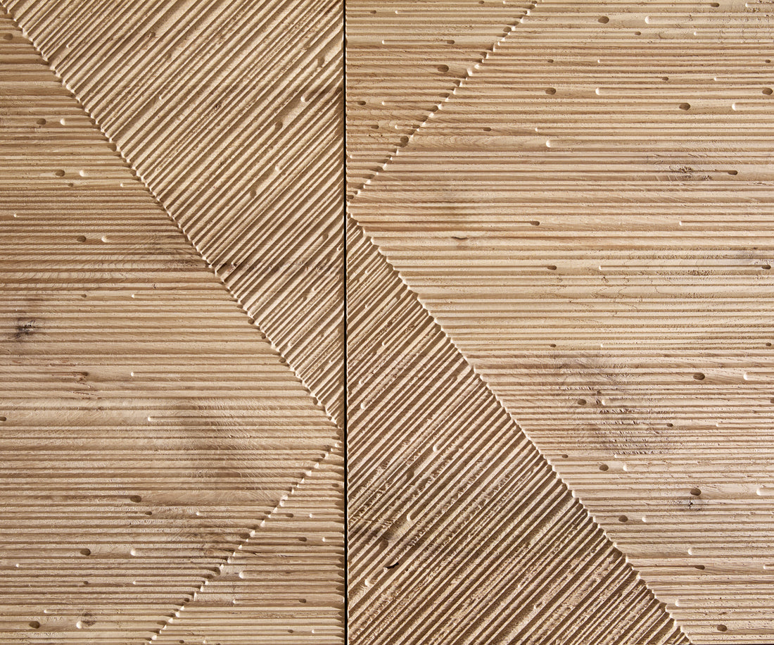 TV Stand Tereos 220cm Oak Wood Natural 4 Doors Square Feet Silver