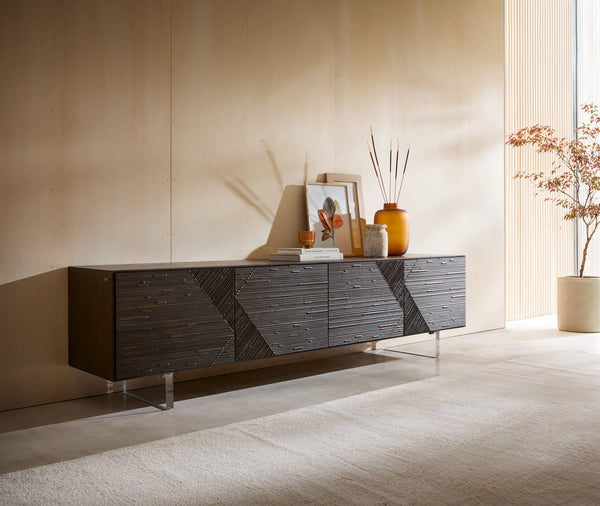 TV Stand Tereos 220cm Ash Wood Dark Brown 4 Doors Acryl Feet