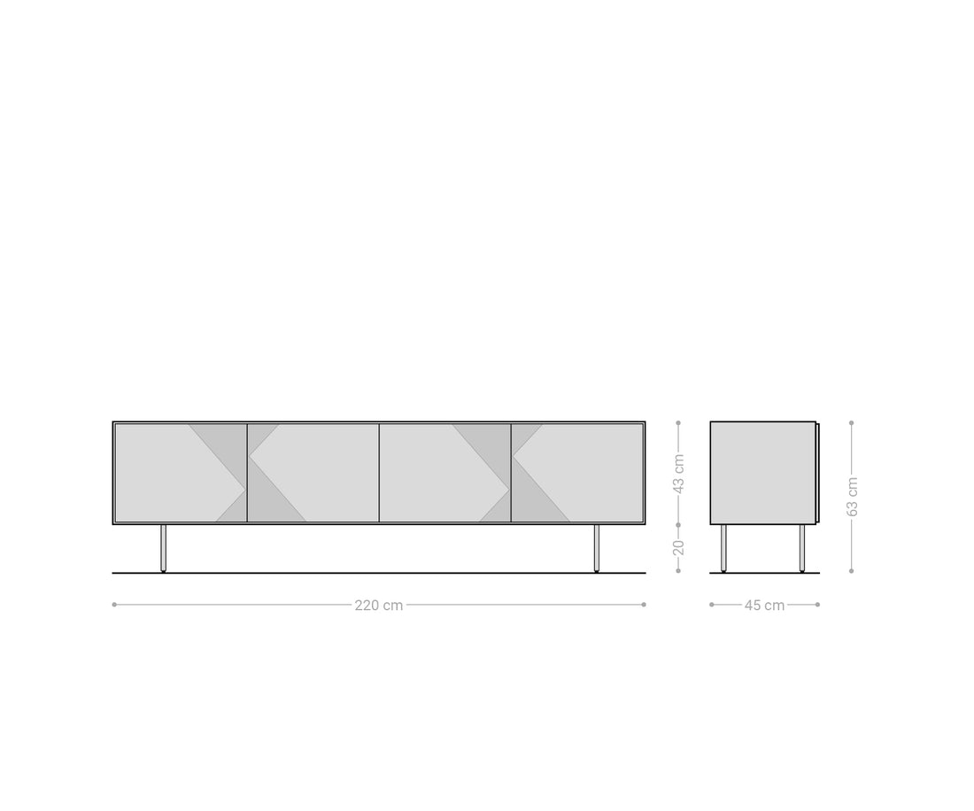 TV Stand Tereos 220cm Ash Wood Dark Brown 4 Doors 4 Legs Black