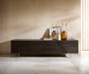TV Stand Tereos 220cm Ash Wood Dark Brown 4 Doors Angled Feet Silver
