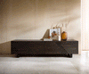 TV Stand Tereos 220cm Ash Wood Dark Brown 4 Doors Square Feet Black