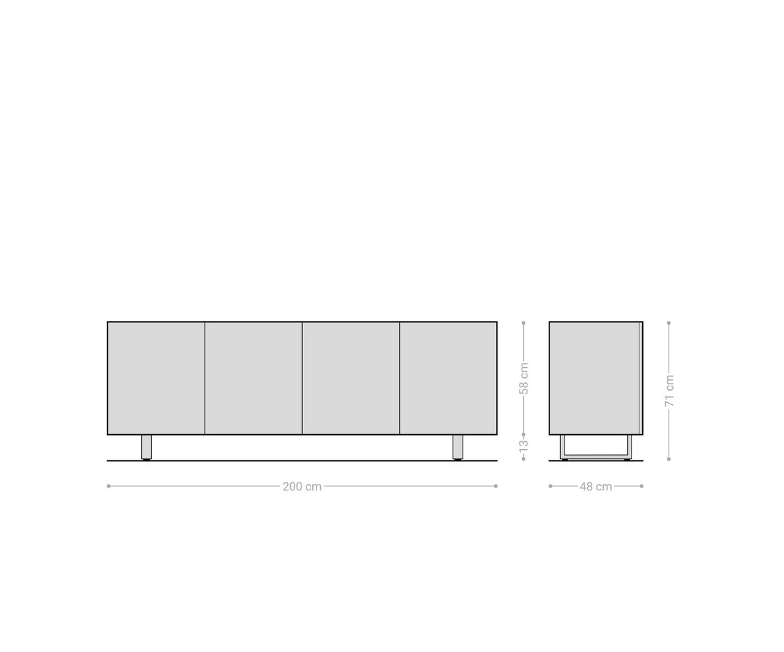 Sideboard Ashara 200cm Oak Wood Natural 4 Doors Square Feet Silver