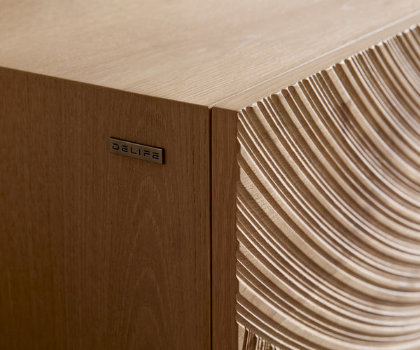 Sideboard Ashara 200cm Oak Wood Natural 4 Doors Square Feet Silver