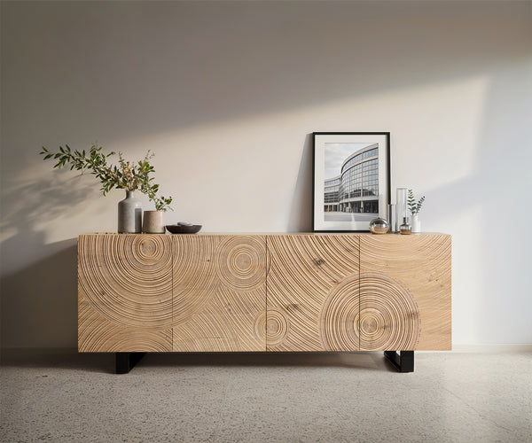 Sideboard Ashara 200cm Oak Wood Natural 4 Doors Square Feet Black