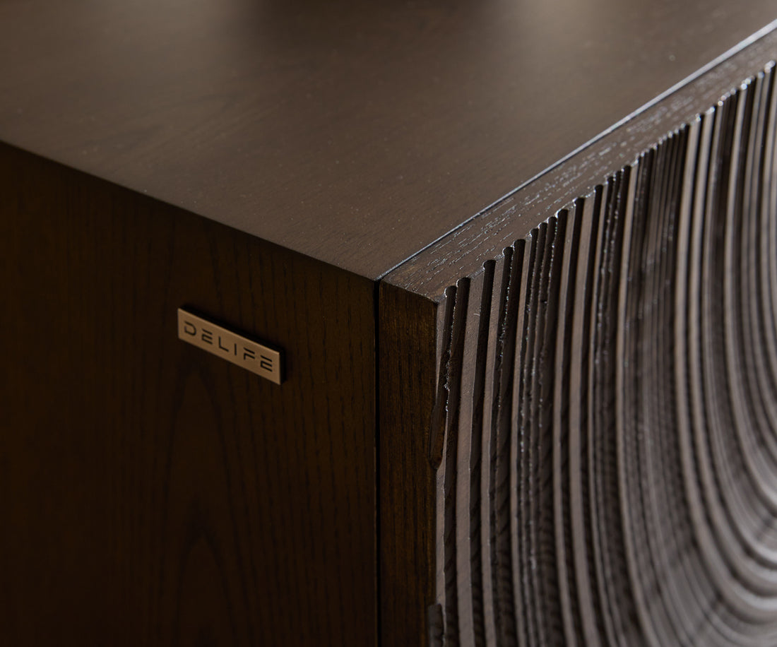 Sideboard Ashara 200cm Ash Wood Dark Brown 4 Doors Square Feet Silver