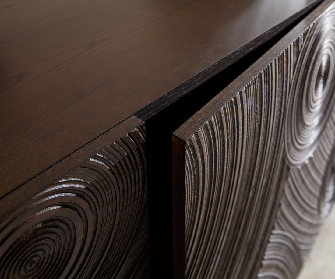 Sideboard Ashara 200cm Ash Wood Dark Brown 4 Doors Square Feet Black