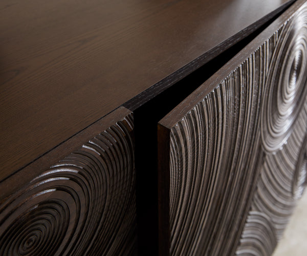 Sideboard Ashara 200cm Ash Wood Dark Brown 4 Doors Square Feet Black