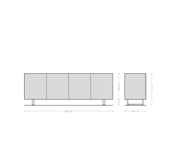 Sideboard Ashara 200cm Ash Wood Dark Brown 4 Doors Square Feet Black