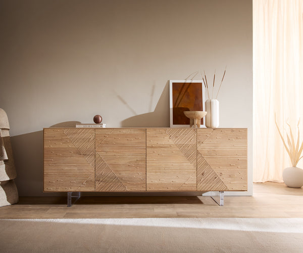 Sideboard Tereos 200cm Oak Wood Natural 4 Doors Acryl Feet