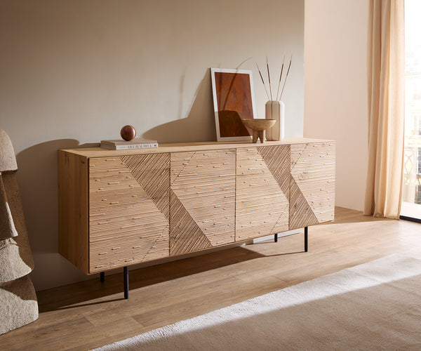 Sideboard Tereos 200cm Oak Wood Natural 4 Doors 4 Legs Black