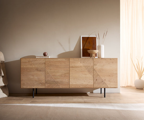 Sideboard Tereos 200cm Oak Wood Natural 4 Doors 4 Legs Black