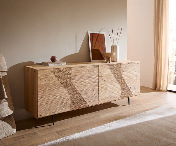 Sideboard Tereos 200cm Oak Wood Natural 4 Doors Angled Feet Black