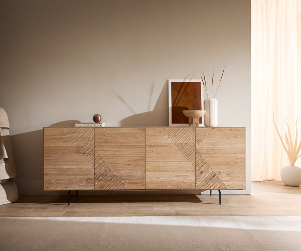 Sideboard Tereos 200cm Oak Wood Natural 4 Doors Angled Feet Black