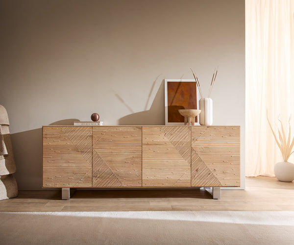 Sideboard Tereos 200cm Oak Wood Natural 4 Doors Square Feet Silver