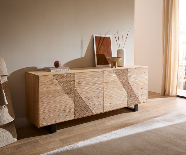 Sideboard Tereos 200cm Oak Wood Natural 4 Doors Square Feet Black