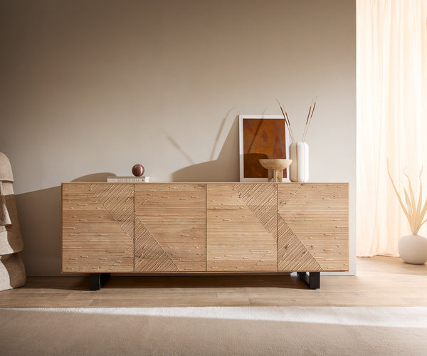 Sideboard Tereos 200cm Oak Wood Natural 4 Doors Square Feet Black