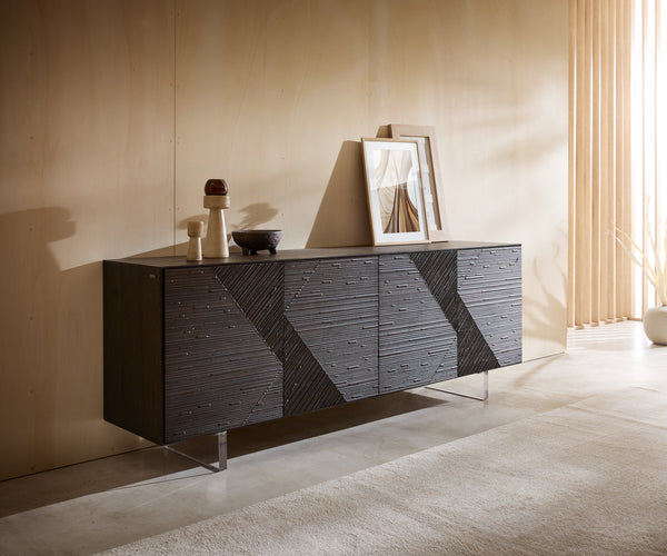 Sideboard Tereos 200cm Ash Wood Dark Brown 4 Doors Acryl Feet
