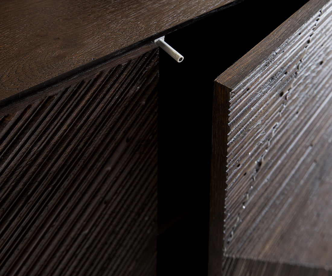 Sideboard Tereos 200cm Ash Wood Dark Brown 4 Doors Square Feet Black
