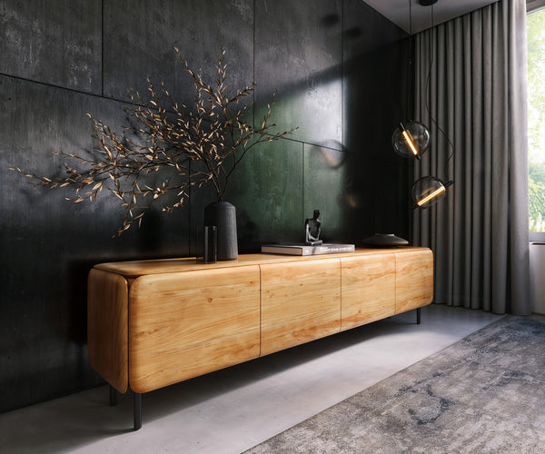 TV Stand Shavani 220cm 4 Doors Acacia Wood Natural 4 Legs Black