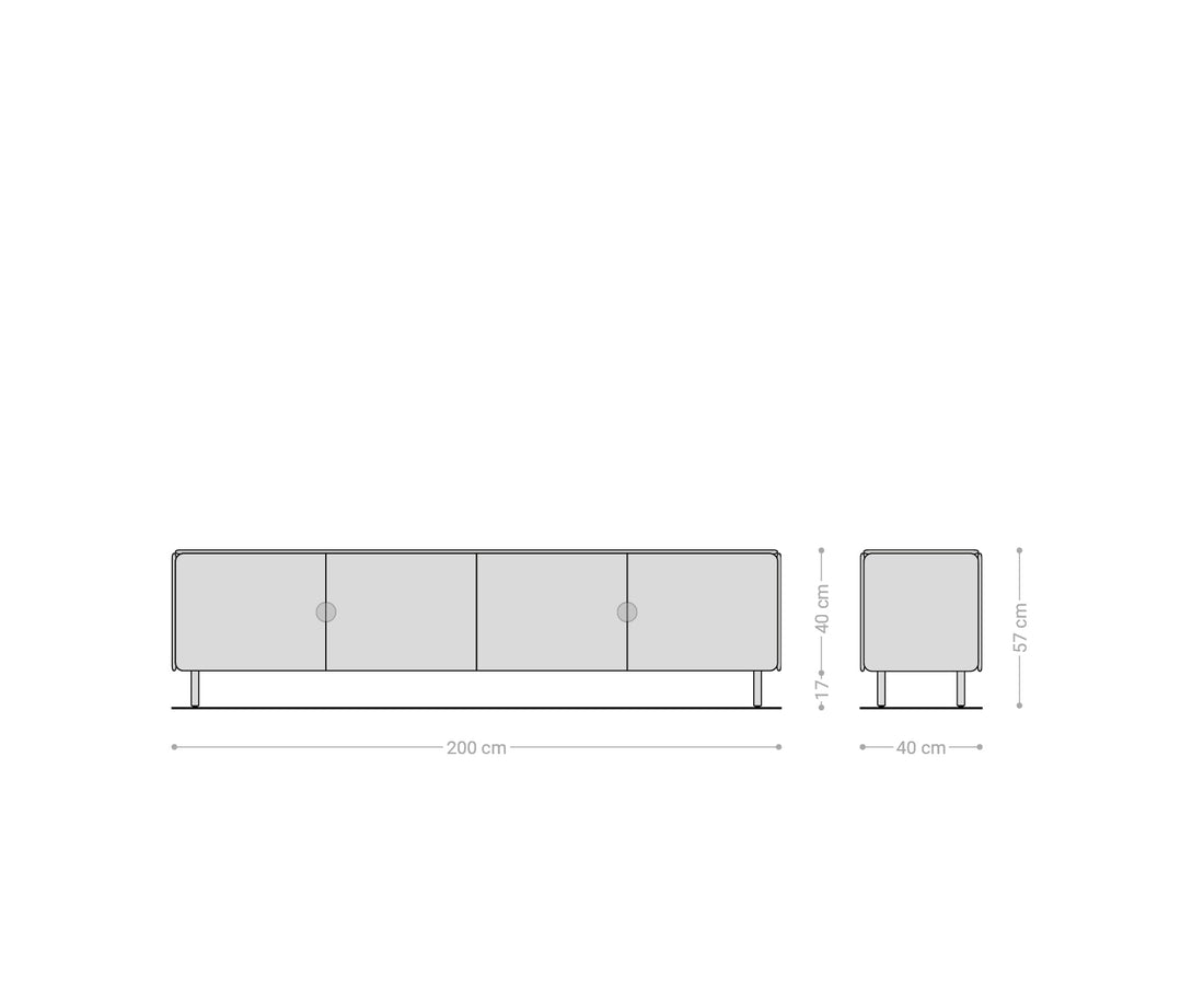 TV Stand Shavani 200cm 4 Doors Acacia Wood Natural 4 Legs Black