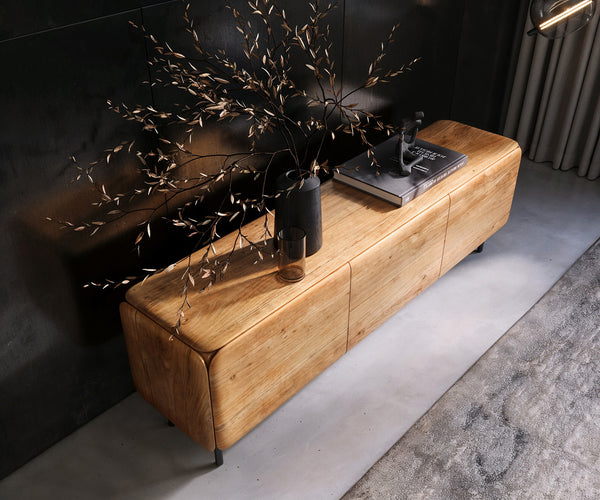 TV Stand Shavani 175cm 2 Doors 2 Drawers Acacia Wood Natural 4 Legs Black