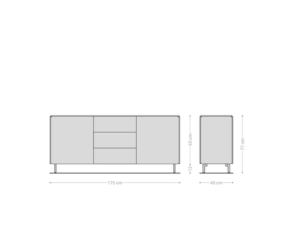 Sideboard Shavani 175cm 2 Doors 3 Drawers Acacia Wood Natural Oval Feet Black