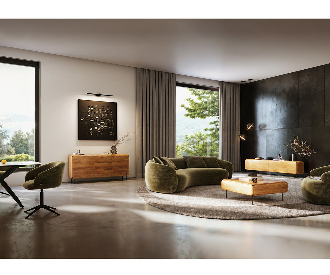 Sideboard Shavani 145cm 2 Doors 3 Drawers Acacia Wood Natural Oval Feet Black