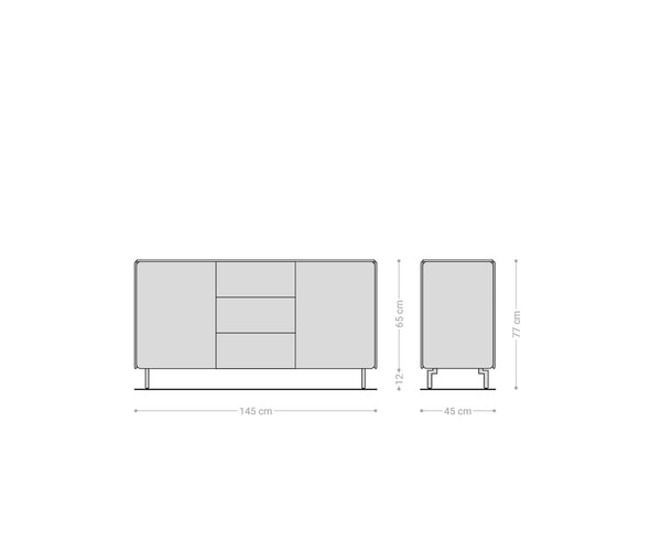 Sideboard Shavani 145cm 2 Doors 3 Drawers Acacia Wood Natural Oval Feet Silver