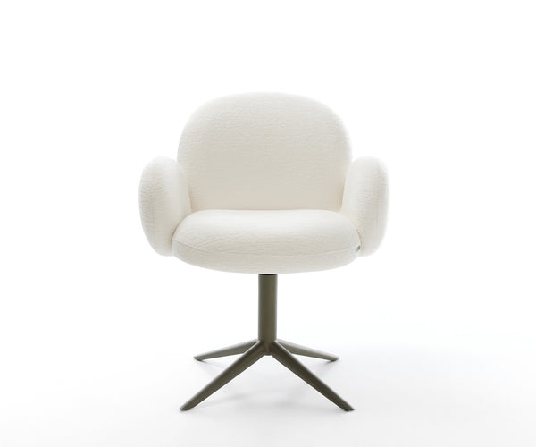 Dining Chair Nube Bouclé White Star Base 360° Swivel Titanium Pocket Springs With Rocking Function