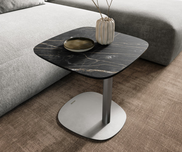 Side Table Aurora 50x50cm Ceramic Noir Desir Brown Metal Frame Silver