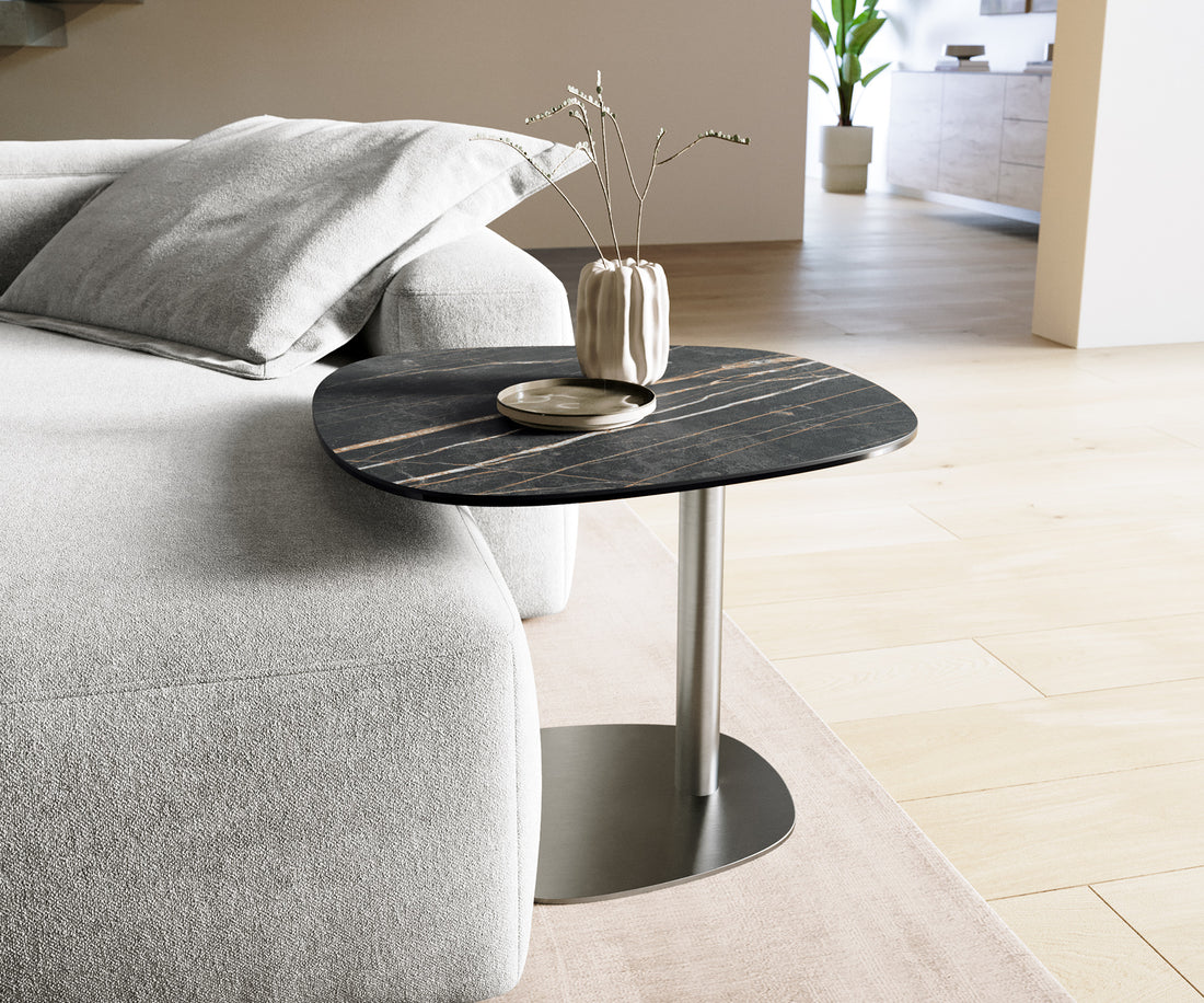 Side Table Aurora 60x60cm Ceramic Noir Desir Brown Metal Frame Silver