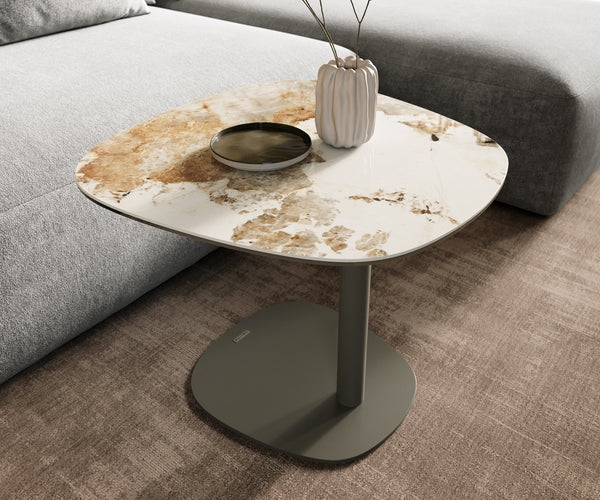 Side Table Aurora 60x60cm Ceramic Minas Melange Beige Metal Frame Titanium