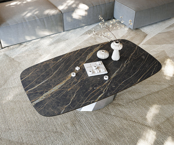 Boat Coffee Table Aurora 140x80cm Ceramic Noir Desir Brown Parabi Frame Metal Silver