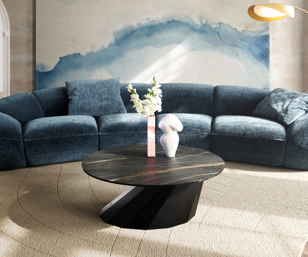 Round Coffee Table Aurora 90x90cm Ceramic Noir Desir Brown Parabi Frame Metal Black