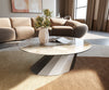 Round Coffee Table Aurora 90x90cm Ceramic Minas Melange Beige Parabi Frame Stainless Steel Silver