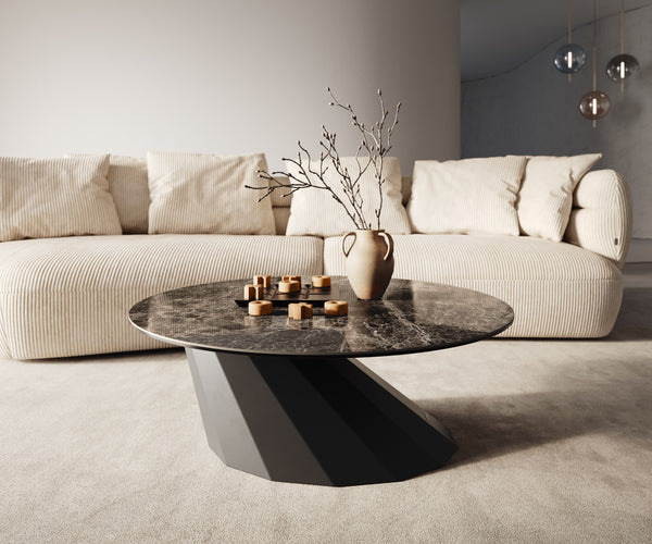 Round Coffee Table Aurora 90x90cm Ceramic Emperador Extra Lucidato Parabi Frame Metal Black