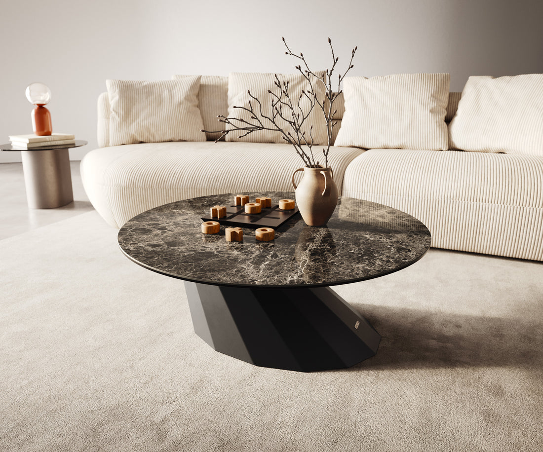 Round Coffee Table Aurora 90x90cm Ceramic Emperador Extra Lucidato Parabi Frame Metal Black