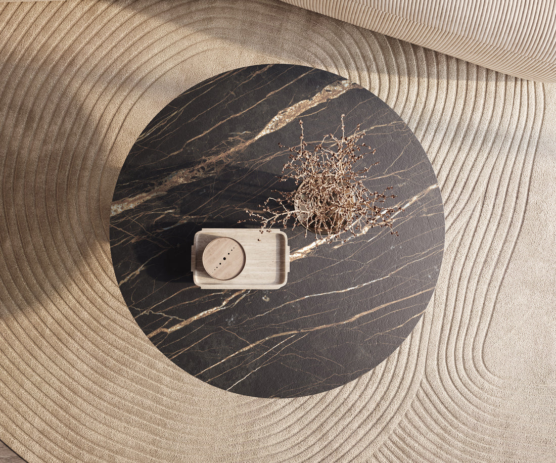 Round Coffee Table Aurora 100x100cm Ceramic Noir Desir Brown Parabi Frame Metal Silver
