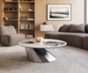 Round Coffee Table Aurora 100x100cm Ceramic Minas Melange Beige Parabi Frame Stainless Steel Silver
