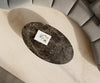 Oval Coffee Table Aurora 140x80cm Ceramic Emperador Extra Lucidato Parabi Frame Stainless Steel Silver