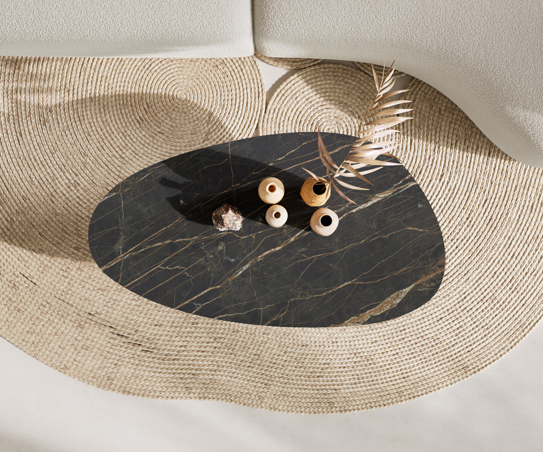 Oval Coffee Table Aurora 140x75cm Ceramic Noir Desir Brown Parabi Frame Metal Black