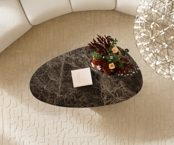 Oval Coffee Table Aurora 140x75cm Ceramic Emperador Extra Lucidato Parabi Frame Metal Silver