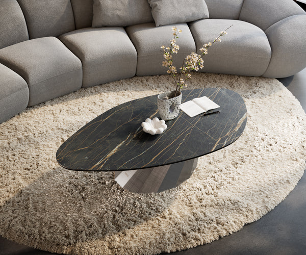 Coffee Table Aurora 140x76cm Ceramic Noir Desir Brown Parabi Frame Metal Silver
