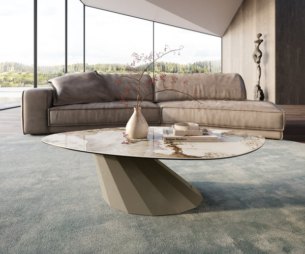 Coffee Table Aurora 140x76cm Ceramic Minas Melange Beige Parabi Frame Metal Titanium