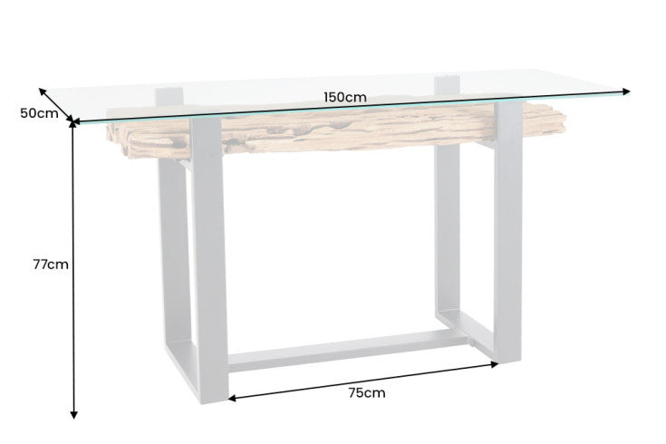 Console Table Barracuda 150cm Recycled Wood Brown Glass Top