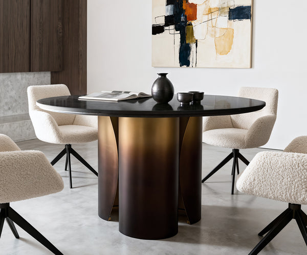 Round Dining Table Adenza 140x140cm Marble Black Metal Frame Gold