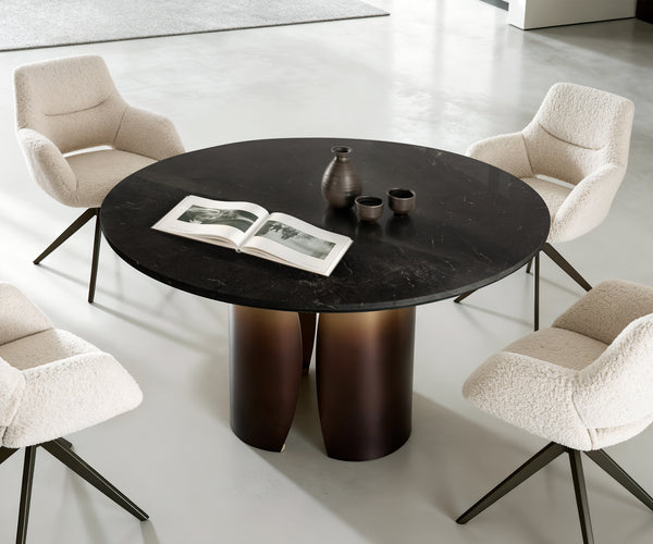 Round Dining Table Adenza 140x140cm Marble Black Metal Frame Gold