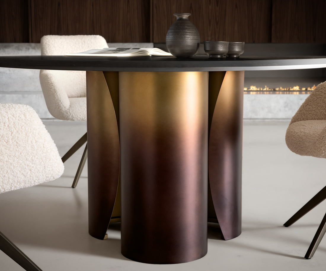 Round Dining Table Adenza 140x140cm Marble Black Metal Frame Gold