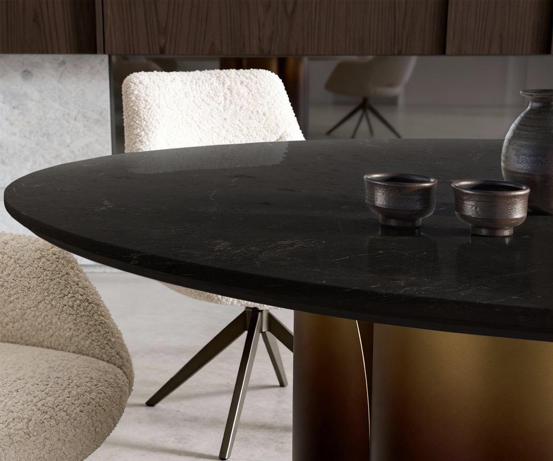 Round Dining Table Adenza 140x140cm Marble Black Metal Frame Gold